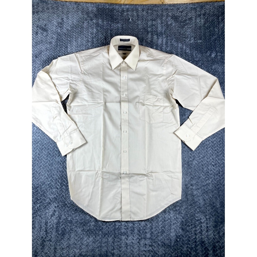 Crescent Bay Dress Shirt Mens 15 32-33 Beige Long Sleeve Formal Office Wear